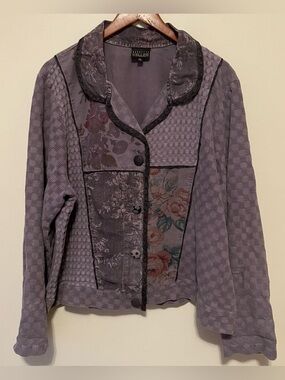 Women’s Patchwork Jacket Purple Floral Cotton XL Nanette Keller Cotton Woven
